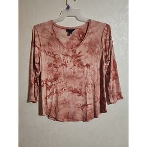 Simply Vera Vera Wang Tunic Long Sleeve Top sz L Rust Crimson Marble Ribbed